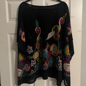 Colorful Floral Women's Poncho StyleTop Size 3X